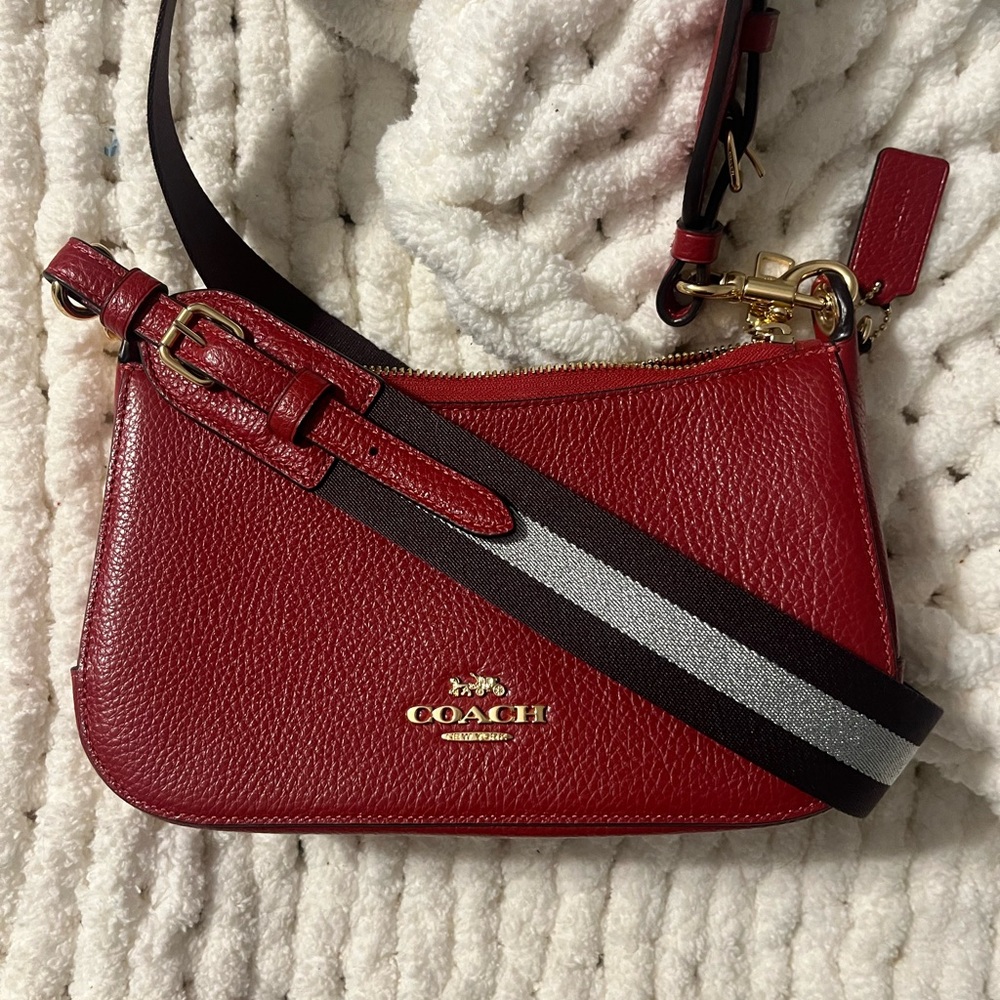 COACH Jes Baguette Leather Crossbody Bag Red C7265